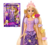 Mattel Disney Princesas Rapunzel con Melena mágica Muñeca de Moda con Cabello Que se Ilumina y 4formas más de Brillar, con Figura de Pascal y 7accesorios de Peinado, Inspirada en la película, JHL46