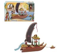 Mattel Disney Vaiana 2 Canoa de Aventura, Barco Flotante, Playset | Muñeca pequeña Vaiana articulada con falda extraíble, figura de Heihei, 6 áreas y 10 accesorios, JBT78