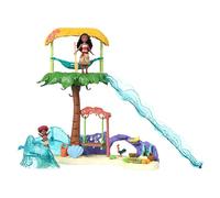 Mattel Disney Vaiana 2 Conjunto de juego Aventuras en la isla de Vaiana con muñecas pequeñas de Vaiana y Simea, 2 personajes amigos, 5 áreas de juego y 8 accesorios, JFF13