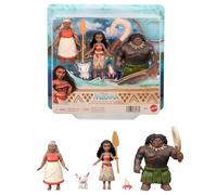 Mattel Disney Vaiana Pack de 3 muñecos pequeños con Vaiana, Maui el semidiós y la Abuela Tala, además del Cerdo Pua, una Figura de Cangrejo y 2 Accesorios, inspirados en la película, JLN21