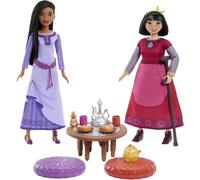 Mattel Disney Wish Toys Best Friends Tea Time Playset con mu ecas Asha y Dahlia de Rosas, 2 figuras, 1 mesa y 10 accesorios inspirados en la pel