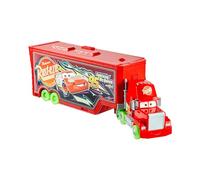 Mattel Disney y Pixar Cars Glow Racers Playset Mack Transformable | Camión de juguete 2 en 1 que brilla en la oscuridad y taller con lanzador, elevador y detalles para juego imaginativo, HPX76