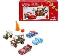 Mattel Disney y Pixar Cars Pack de 5 Coches Temáticos de Invierno | Multipack de 5 coches de juguete con Rayo McQueen navideño y 2 accesorios plásticos, JLT78