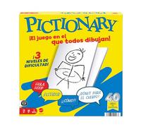 Mattel Games Pictionary Juego de mesa familiar para niños y niñas, adultos y noches de juego, para dos equipos con rotulador de tinta borrable, pizarras y reloj de arena, Versión Español, JDY00