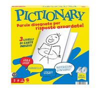 Mattel Games - Pictionary, juego de mesa icónico para toda la familia, 2 equipos con agujas italianas, marcadores borrables, pizarras y reloj de arena, juguete para niños, 8+ años, JDY01