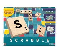 Mattel Games Scrabble Juego de Mesa, clásico Juego de Palabras Familiar con fichas de Letras y atriles de Madera, Dos Opciones de Juego, edición en francés, JGR63