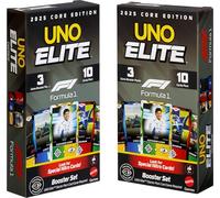 Mattel Games UNO Elite Fórmula 1 2025 Pack Doble Booster, 7+ | Incluye 60 cartas de acción Elite aleatorias temáticas para niños, adolescentes y noches de juego, 2-5 jugadores, JLV45