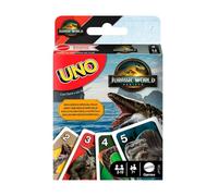 Mattel Games UNO Jurassic World El Renacer. Juego de cartas para niños y niñas, familias y noches de juegos de adultos, baraja con reglas especiales e imágenes inspiradas en la película, JFT28