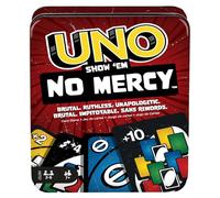 Mattel Games UNO No Mercy, Juego de Cartas con Cartas adicionales, Reglas Especiales y penalizaciones más despiadadas, Juego de Mesa Familiar, Juguete Regalo para niños y niñas +7 años, HXT57