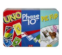 Mattel Games UNO Phase 10 and Pic Flip Bundle 3 Mattel Card Games in Decorative Storage Tin For Kid Family & Adult Game Night 7 Years & Up