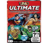 Mattel Games UNO Ultimate DC - Juego de cartas para niños, fanáticos, adultos y noche familiar con 4 barajas de personajes, 4 cartas coleccionables de aluminio y reglas especiales