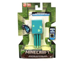 Mattel Glow Squid Calamar Resplandor Minecraft Figura Articulada De Juguete con Cubos De Papel para Construir, Surtidos, Color Azul Brillante, S (HLB16)