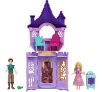 Mattel Juguete de princesa Disney, juego de torre Rapunzel con 2 muñecas pequeñas, figura de animal, muebles y accesorios, apiladores de cuentos inspirados en Tangled
