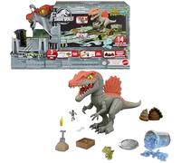 Mattel Jurassic World Crushivores Espinosaurio destrozajaulas, Figura de acción de dinosaurio grande con minifiguras, slime y accesorios, juguete regalo para niños y niñas +4 años, HTP71