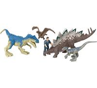 Mattel Jurassic World Dominion Chaotic Cargo Paquete de 5 mini figuras, 1 humano y 4 juguetes de dinosaurio en paquete temático de camión de carga
