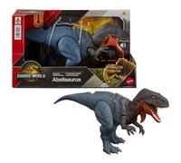 Mattel Jurassic World: El Renacer, Abelisaurio Rugido salvaje Juguete de dinosaurio articulado con ataque de mordisco en múltiples direcciones y sonido controlado con la cola, juego digital, JGB91
