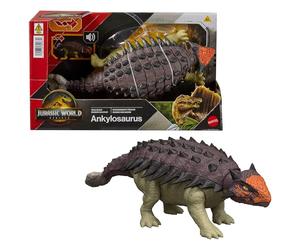Mattel Jurassic World: El Renacer, Anquilosaurio Rugido salvaje juguete de dinosaurio articulado con ataque de cabezazo, ataque múltiple y sonido, controlados con la cola, juego digital, JGB90