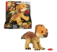 Mattel Jurassic World: El Renacer, Aquilops Dolores Protector Primal, dinosaurio interactivo con acción de ataque y sonidos, mascota electrónica con accesorio de comida, JGC01