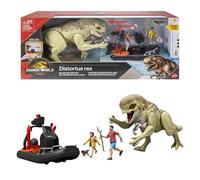 Mattel Jurassic World: El Renacer Conjunto de historia, vehículo con figuras de humanos y dinosaurios, balsa de la película, Distortus Rex y Delgado, Isabella y aquilops, Escape de la isla, JGB55