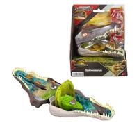 Mattel Jurassic World: El Renacer, Conjunto de juego Mini, la cabeza del Spinosaurio se abre, 4 funciones interactivas, 3 Micro figuras, Dinosaurio de juguete, JGB98