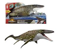 Mattel Jurassic World: El Renacer Mosasaurio Mordedor y minifigura de Dilofosaurio, juguete de dinosaurio con mandíbula ancha, figura articulada fiel a la película, juego digital, JJP80