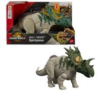 Mattel Jurassic World: El Renacer, Spiclypeus Rugido salvaje Juguete de dinosaurio, figura articulada con ataque de cabezazo y embestida y sonido, controlados con la cola, juego digital, JGB89