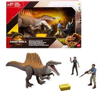 Mattel Jurassic World Rebirth Storypack con exclusivo Spinosaurus, 1 figura humana masculina y 1 figura humana femenina y accesorios, juego de peligro de Spinosaurus