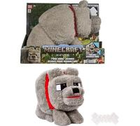 Mattel Minecraft Dennis el lobo Juguete de peluche, animal de peluche inspirado en la película “Una película de Minecraft” con sonido y acción de alimentación, modo de alimentos, JDW26
