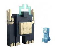 Mattel Minecraft Figura de Twisted Warden, Diferentes Luces y Sonidos, acción de Ataque fulminante, Incluye Figura de Soul Corrupted Creeper con diseño pixelado, JMK46