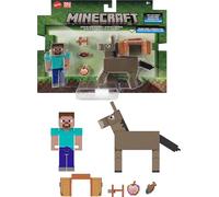 Mattel Minecraft - Figuras de acción y Accesorios, Paquete de 2, Steve & Donkey en Escala de 3.25 Pulgadas, Juego de Juguetes coleccionables