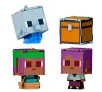 Mattel Minecraft Flippin’ Figs Pack de dos figuras de acción a escala de 9,5cm con cabezas grandes, figuras 2 en 1 para un juego veloz con las manos, Efe/barca y delfín/cofre del tesoro, JCY31