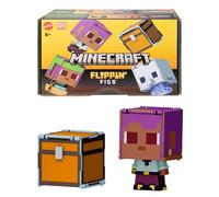 Mattel Minecraft Flippin’ Figs Pack de dos figuras de acción a escala de 9,5cm con cabezas grandes, figuras 2 en 1 para un juego veloz con las manos, Efe/barca y delfín/cofre del tesoro, JCY31