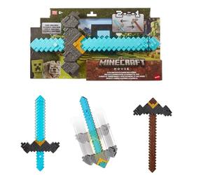 Mattel Minecraft - Juguete 2 en 1 de Espada y Pico, Accesorio de Juego de rol Activado por botón Inspirado en una película de Minecraft