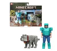 Mattel Minecraft Movie Pack Figura Steve con Armadura de Diamente y Dennis | con el mejor lobo Dennis del hombre