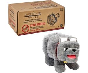 Mattel Minecraft - Peluche Interactivo con Sonido y Boca móvil, Dennis el Lobo Inspirado en una película de Minecraft