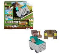 Mattel Minecraft RC Vagoneta con Steve | Vehículo teledirigido con acrobacia Wheelie, turbo, linterna luminosa y diseño pixelado, JMT40