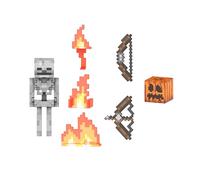 Mattel Minecraft Serie de Diamante Esqueleto, Figura de acción con Arco, Flecha, Casco de Calabaza y 3 Piezas de Llamas, diseño pixelado, Juguete Regalo para niños y niñas +6 años, HTM06