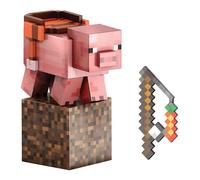 Mattel Minecraft Serie de Diamante Figura de acción de cerdo con 4 accesorios, diseño pixelado con un tamaño de edición coleccionista de 14 cm, HTM04