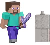 Mattel Minecraft Toys, Figura de acción Steve y Accesorios | Figura de Steve con accesorio y pieza Redstone, set coleccionable de 8,3 cm inspirado en el videojuego, JJR85