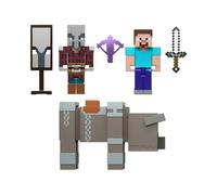 Mattel Minecraft Village Raid Pack con 3 Figuras y Accesorios | Set coleccionable de 8,2 cm incluye a Steve, para fans y niños, JJT18