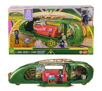 Mattel Moonspell Magic Wicked Emerald City Tren Playset | Elphaba muñeca pequeña, 3 zonas de juego y 14 accesorios, inspirada en la película, JKM07