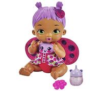 Mattel My Garden Baby Mariposa Bebe y hace pipí Pelo morado Muñeca bebé de juguete con pañal, biberón, diadema y accesorios , regalo +3 años (HMX28)