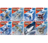Mattel Set de 8 Aviones de Juguete de Metal Fundido a presión Matchbox Sky Busters: Sikorsky S-70, Airbus A320neo, Boeing 747-400, F-35B Lightning II, Transbordador Espacial JDJ05-979J