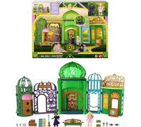 Mattel Universal Pictures Wicked Ciudad Esmeralda Conjunto de Juego con muñecas pequeñas de Glinda y Elphaba, 5 Espacios de Juego y 15 Accesorios inspirados en la película, JFM22