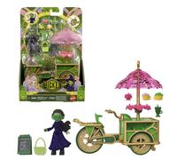 Mattel Universal Pictures Wicked Emerald City - Carrito de postres de juguete con carrito, muρeca pequeρa Elphaba y 7 accesorios inspirados en la