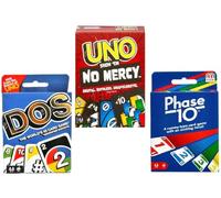 Mattel Uno No Mercy, Dos and Phase 10 - Juego de cartas (3 unidades)