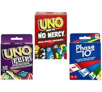 Mattel Uno No Mercy, Flip and Phase 10 - Juego de cartas (3 unidades)