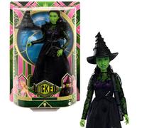 Mattel Wicked Elphaba Muñeca de moda con la piel verde, el pelo negro tranzado y un vestido elegante de quita y pon, articulada, incluye accesorios, HXT62