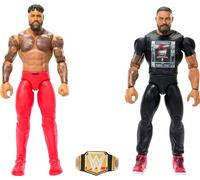 Mattel WWE Championship Showdown Roman Reigns vs Jey Uso, Pack de 2 figuras de acción de luchadores, incluye cinturón dorado de campeón, juguete regalo para niños y niñas +6 años, HTW11