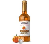 Matteo's Jarabe de calabaza con leche para café, latte, capuchinos y postres, edulcorante sin azúcar para bebidas, apto para dieta cetogénica, cero calorías, sabor indulgente, sin alcohol, 33.8 onzas